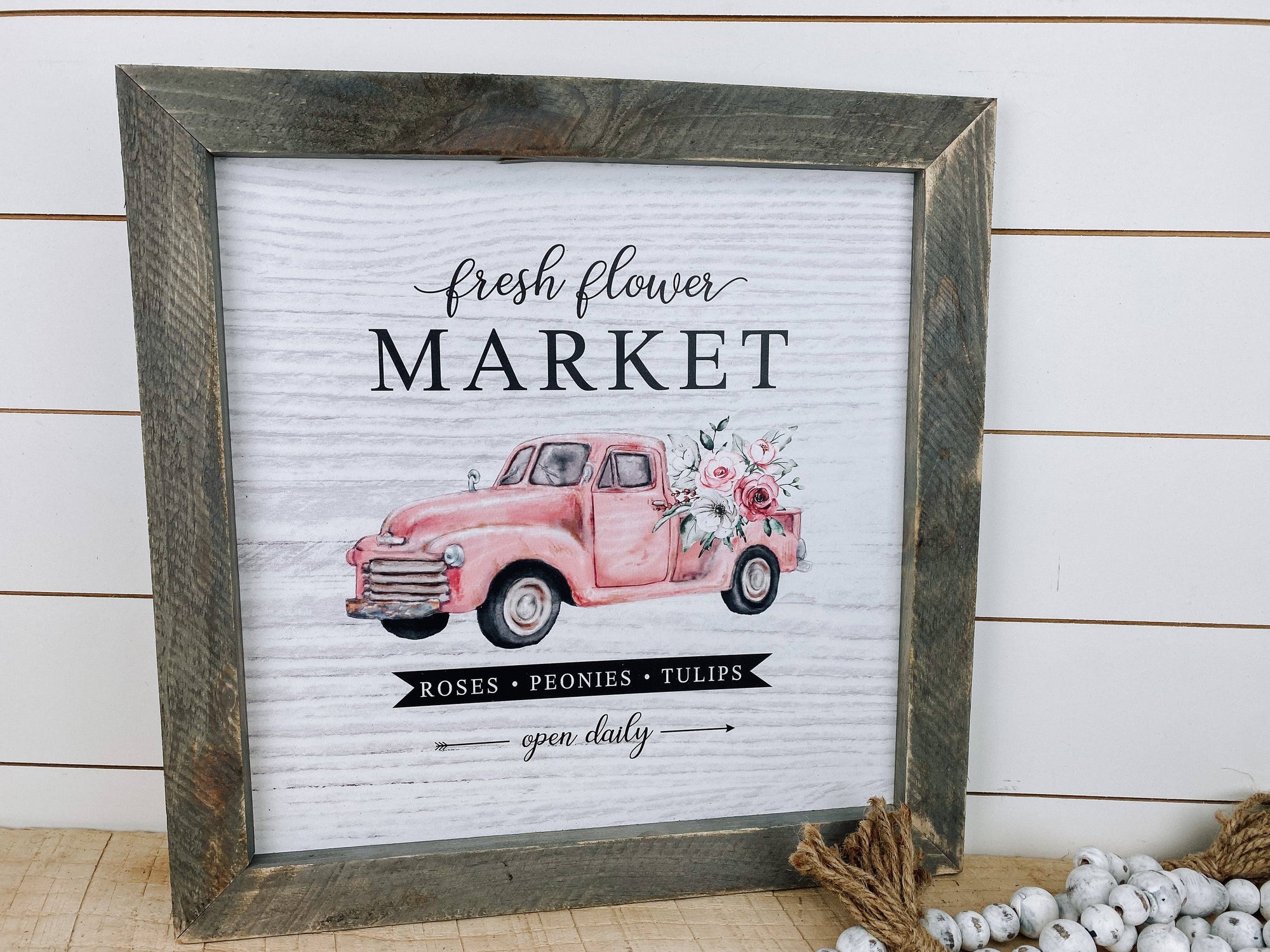 Fresh Flower Market With Pink Truck Sign