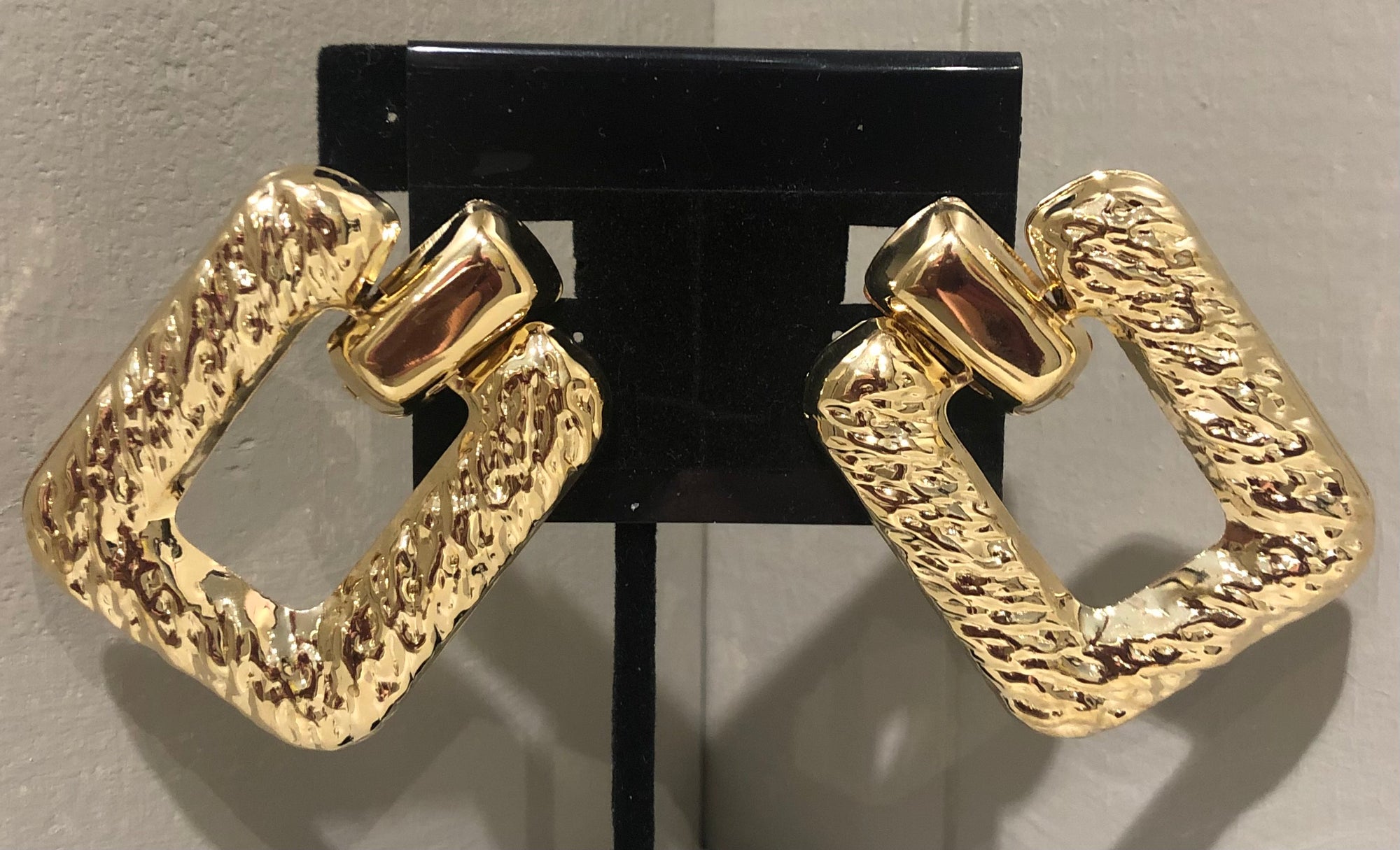 Large Square Golden Clip Earrings